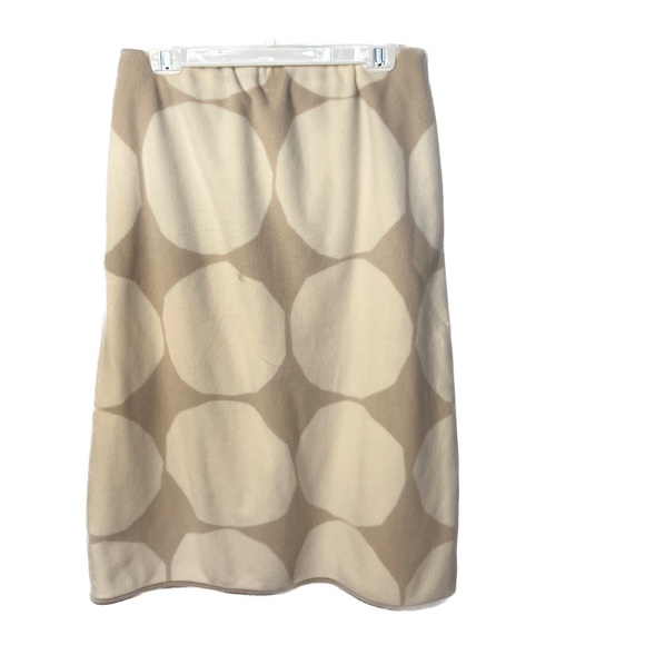 UNIQLO X Marimekko Fleece Skirt Midi Beige Tan Circles Sz L Side Pockets Pull On - Picture 2 of 4